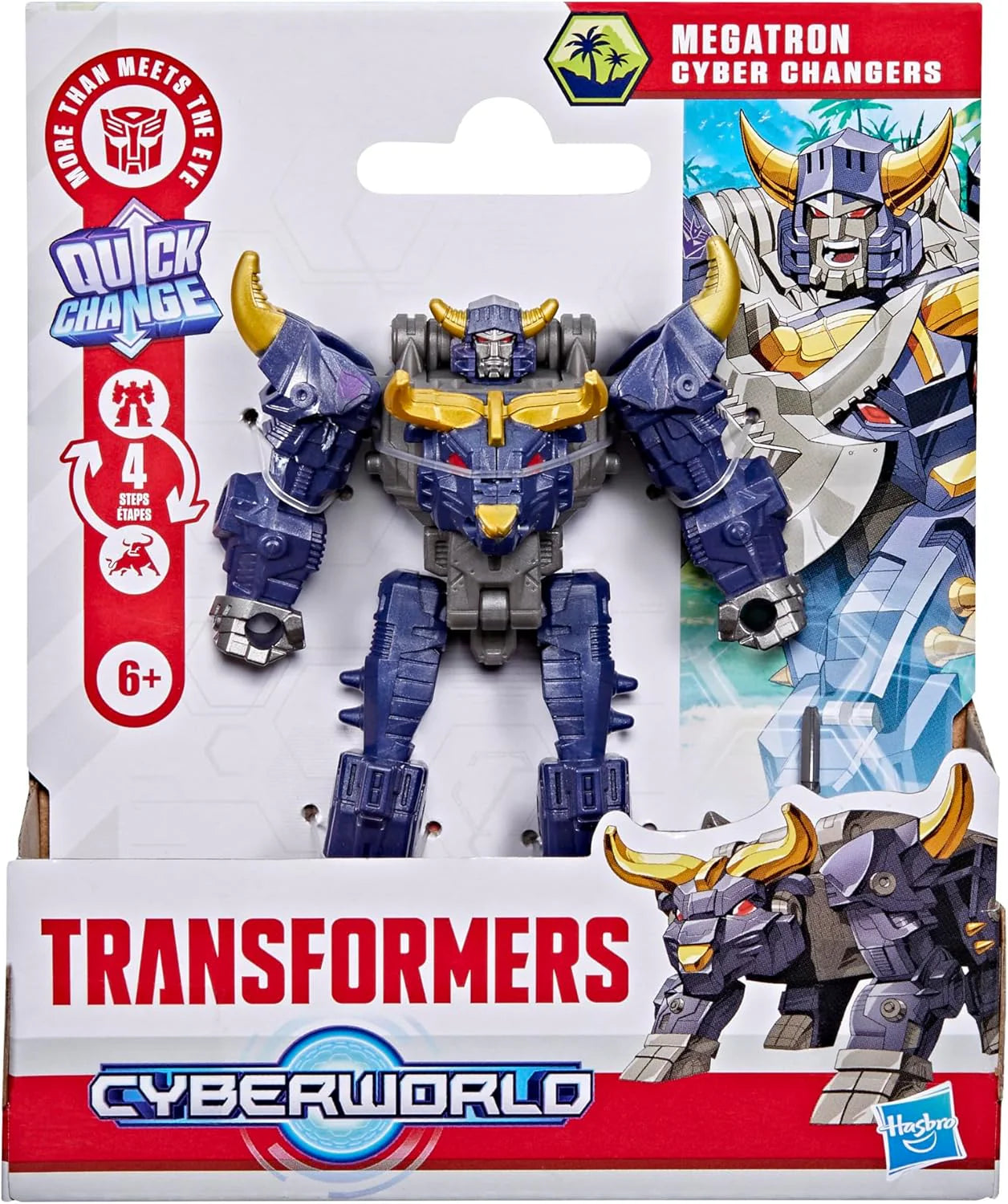 CYBERWORLD Megatron Cyber Changers 4-Inch Action Figure, Quick Change to Bull Mode, Robot Toys for Boys and Girls 6 and Up
